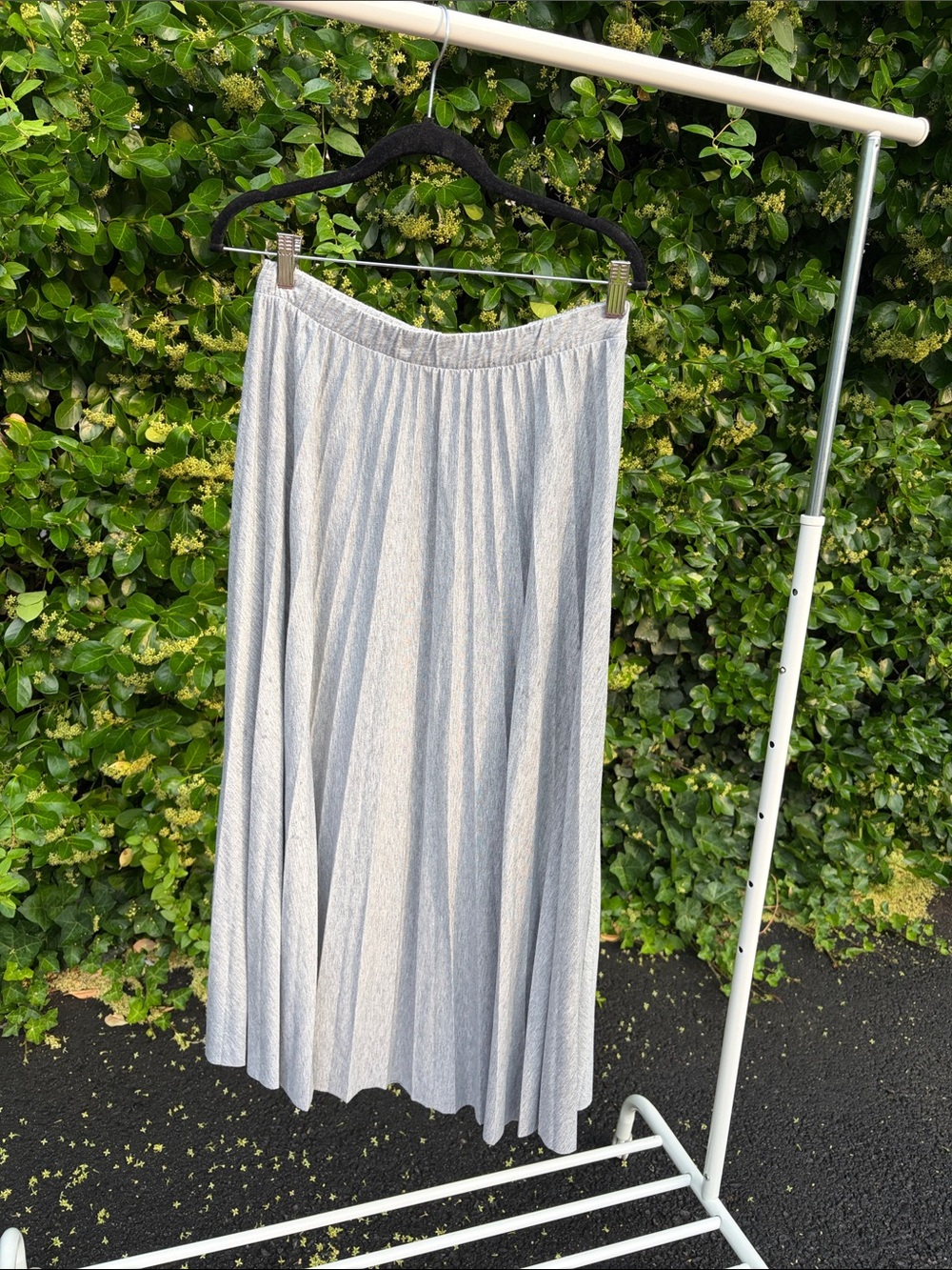 Mango Light Gray Pleated Midi Skirt